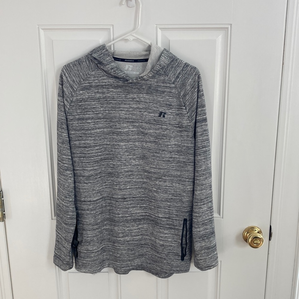 Heather gray and black workout shirt